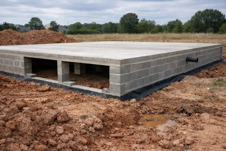 Vide sanitaire pour construction maison sur terrain argileux avec fondations renforcées