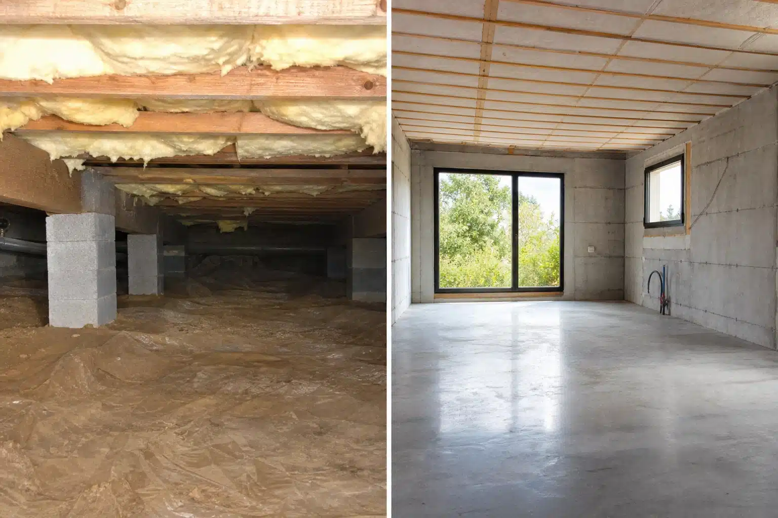 Sous-sol humide avant et après rénovation